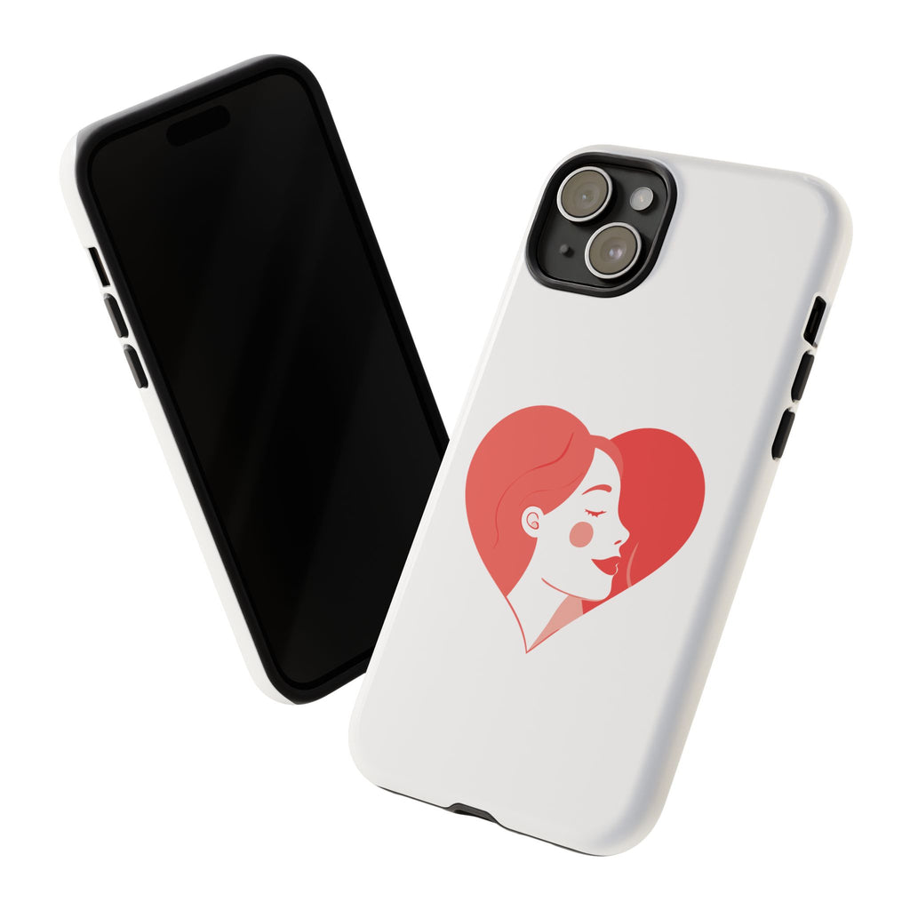 Phone Case — Minimal Heart Portrait Protective Tough Case (Pink Girly Love Design)