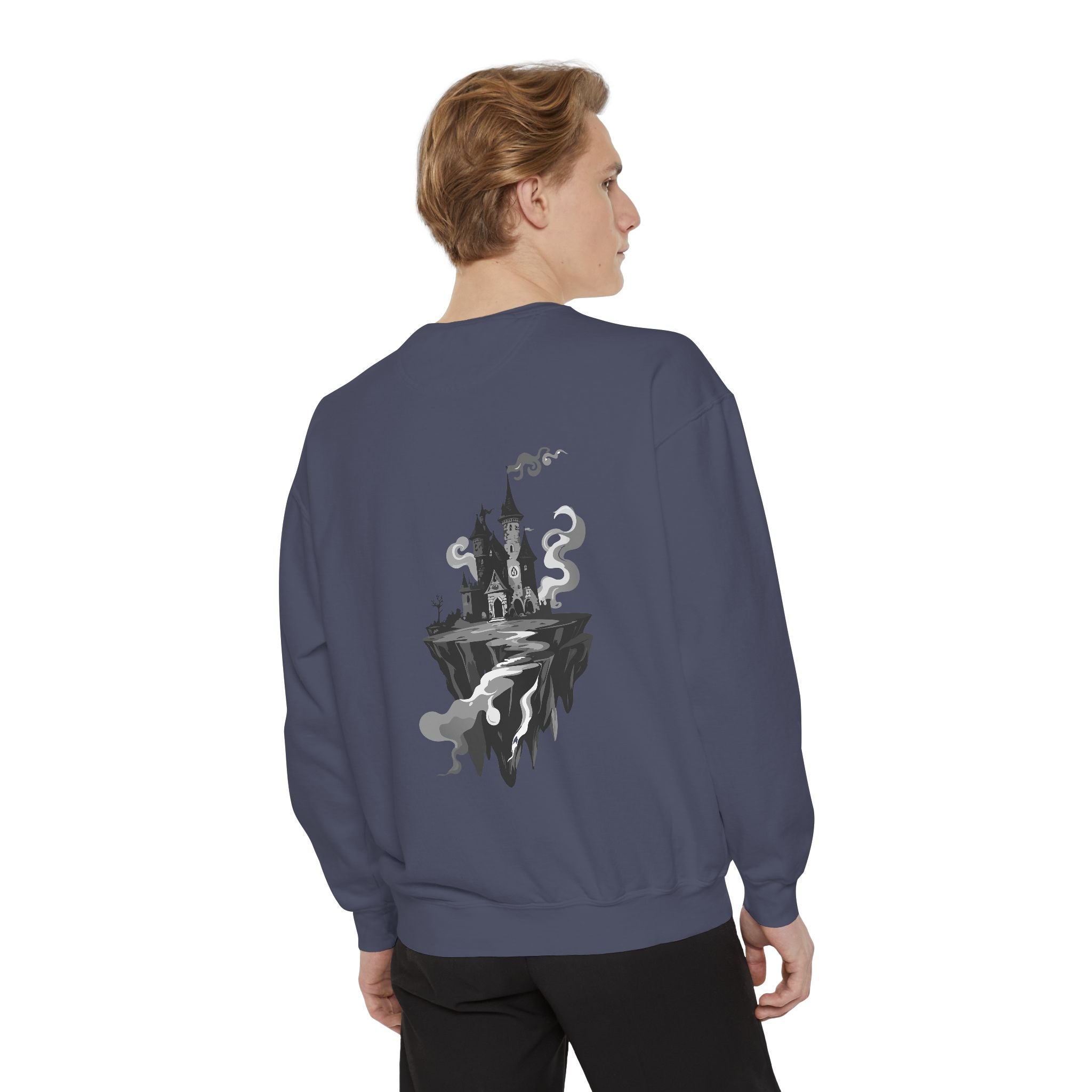 Floating Haunted Castle Sweatshirt Gothic Floating Island Crewneck