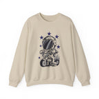 Astronaut Riding Scooter Crewneck Sweatshirt Retro Space Biker Graphic