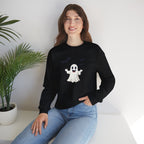 Halloween Ghost Crewneck Sweatshirt Cute Boo Ghost & Bats Cozy Pullover