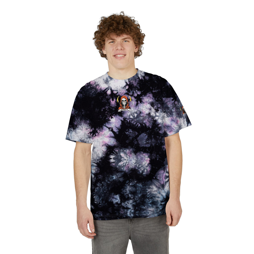 Tie-Dye T-Shirt Embroidered Skull Flame Patch Oversized Grunge Tee