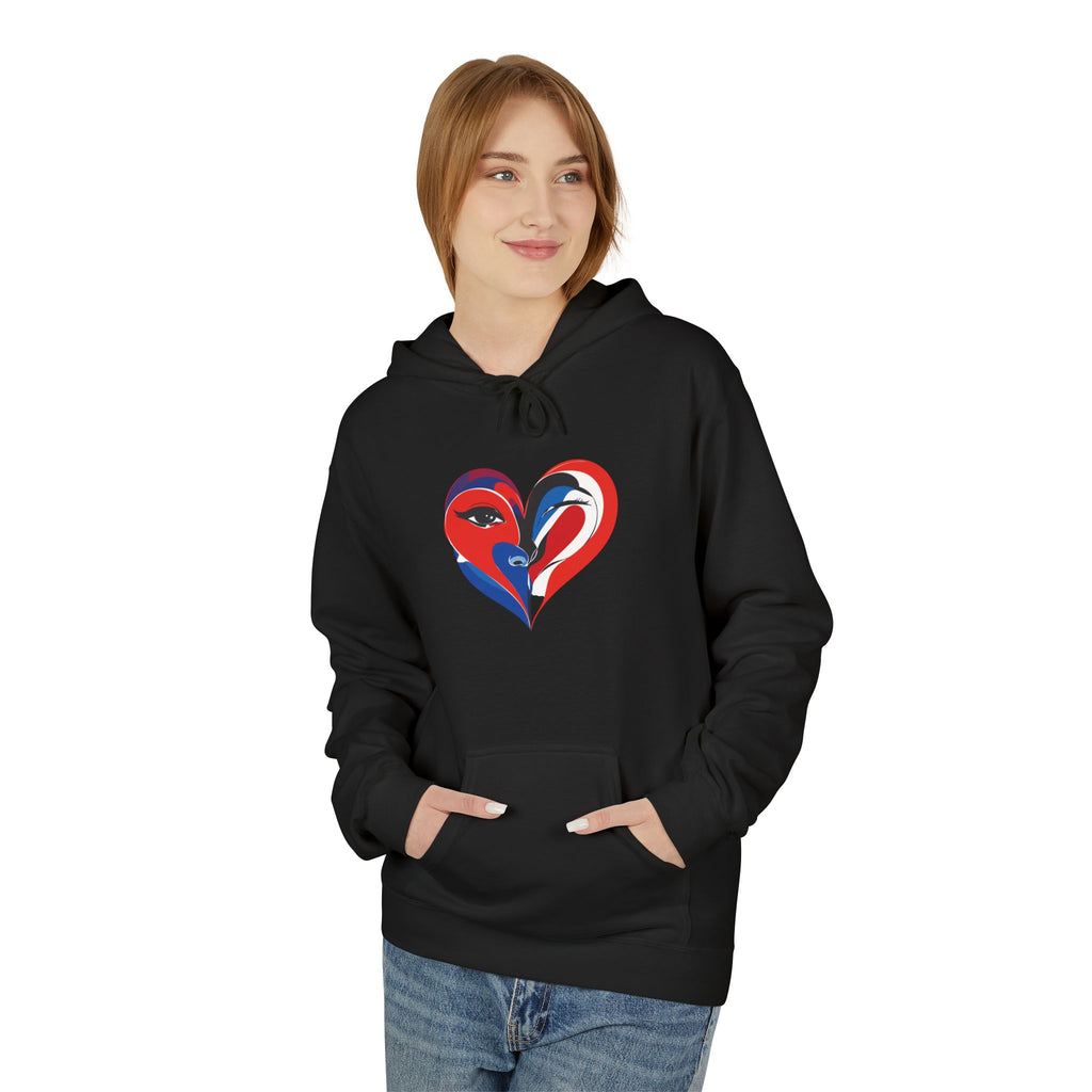 Patriotic Heart Face Hoodie Red White Blue Love Graphic