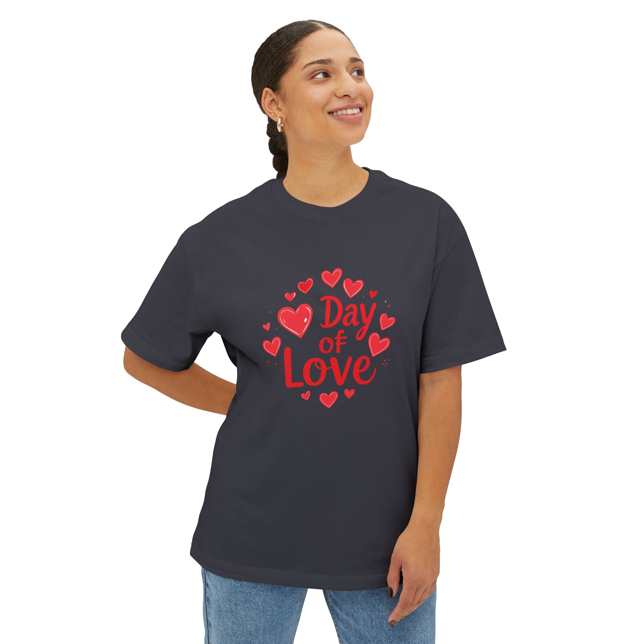 Day of Love Oversized Tee — Valentine’s Heart Graphic T‑Shirt