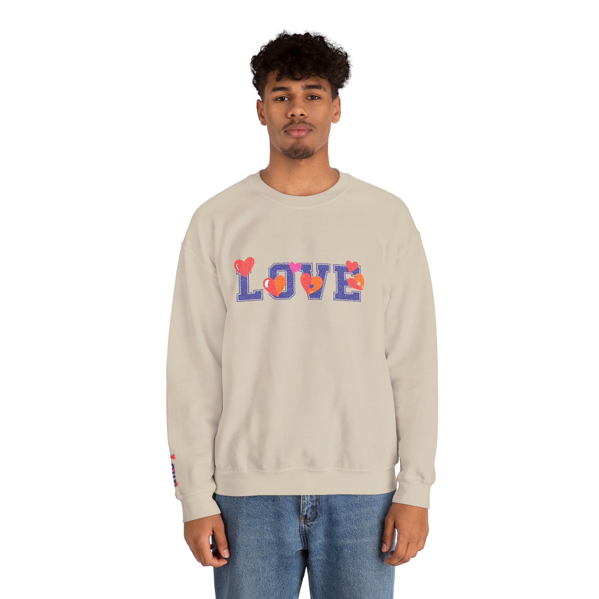 LOVE Floral Crewneck Sweatshirt Heart Pattern Cozy Pullover