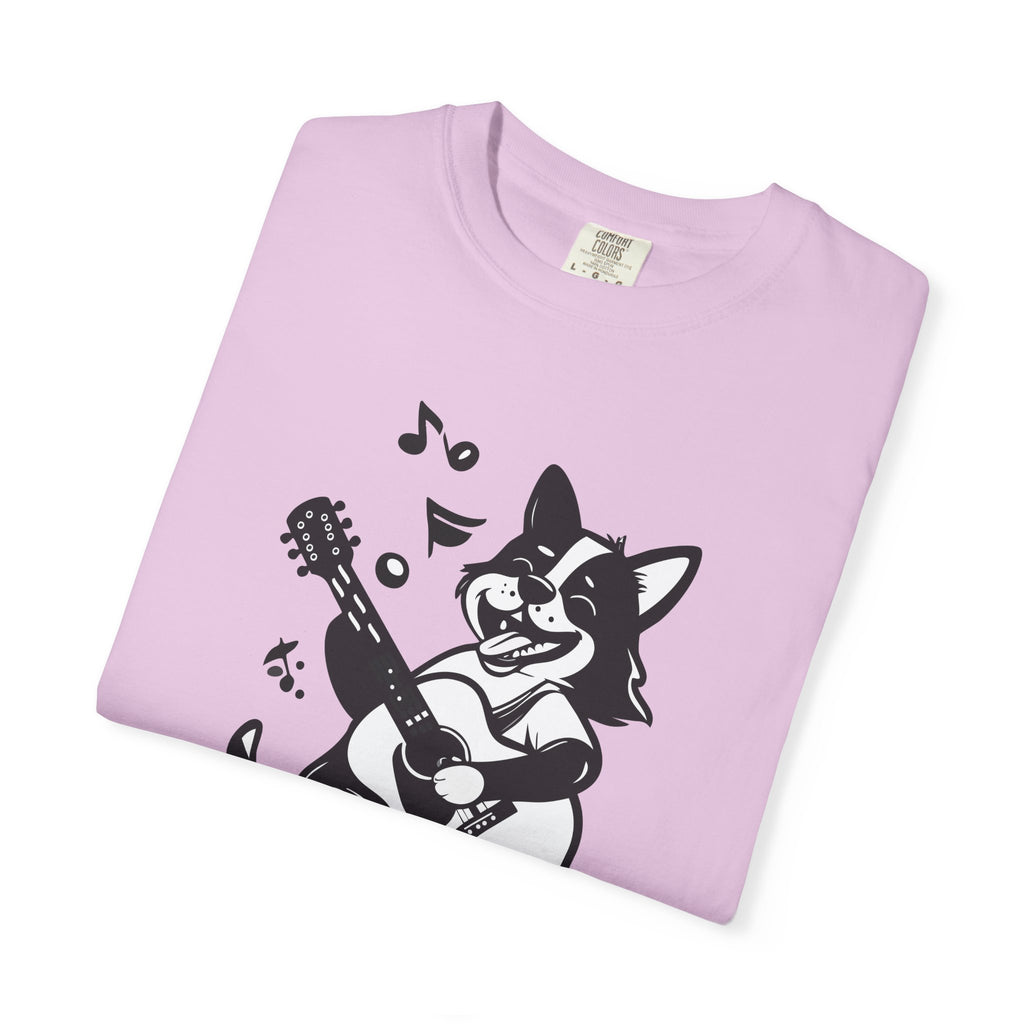 Corgi Playing Guitar T-Shirt  Cute Musical Dog Tee Rockstar Design