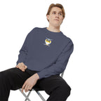 Embroidered Yellow Blue Owl Sweatshirt Small Chest Graphic Crewneck