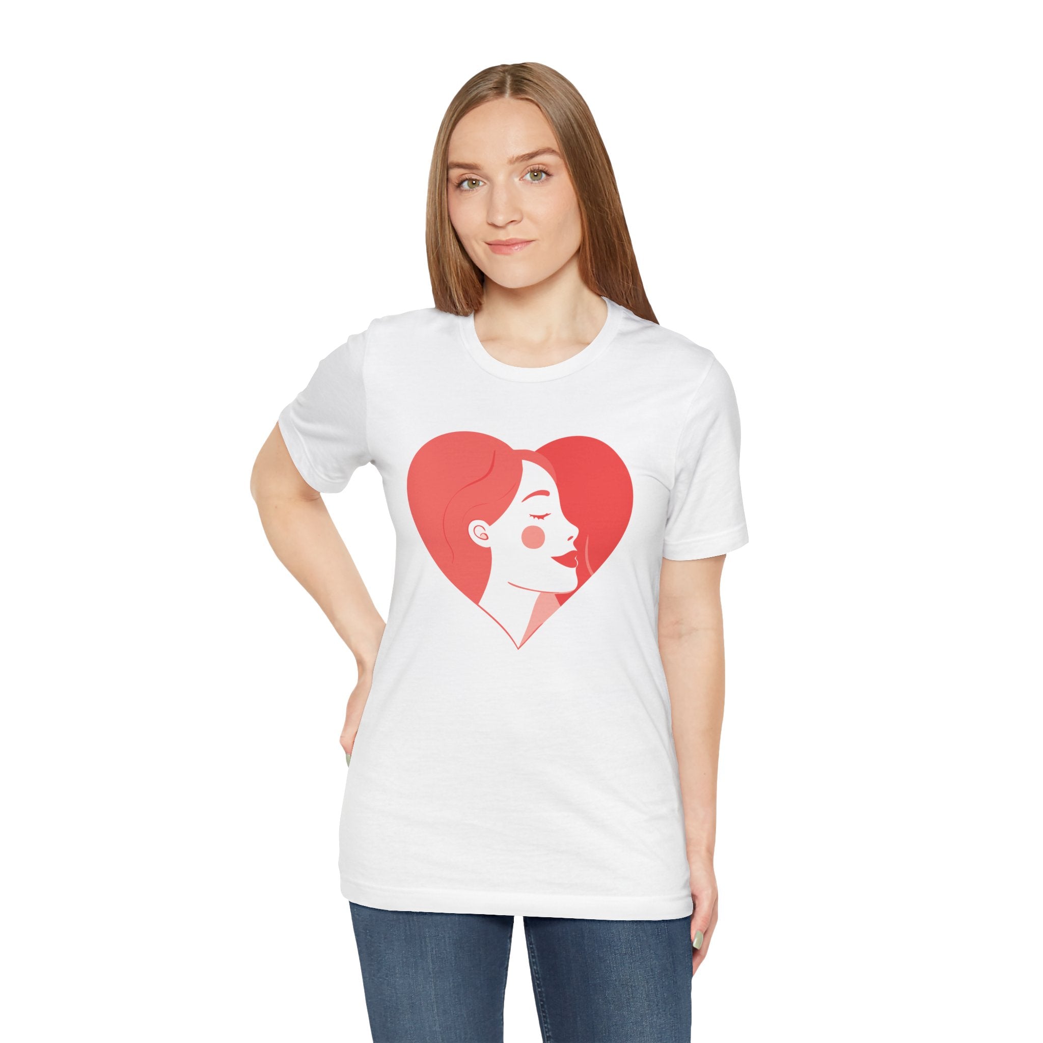 Heart Profile Tee - Minimal Romantic Woman Illustration T-Shirt