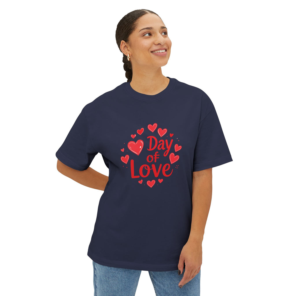 Day of Love Oversized Tee — Valentine’s Heart Graphic T‑Shirt