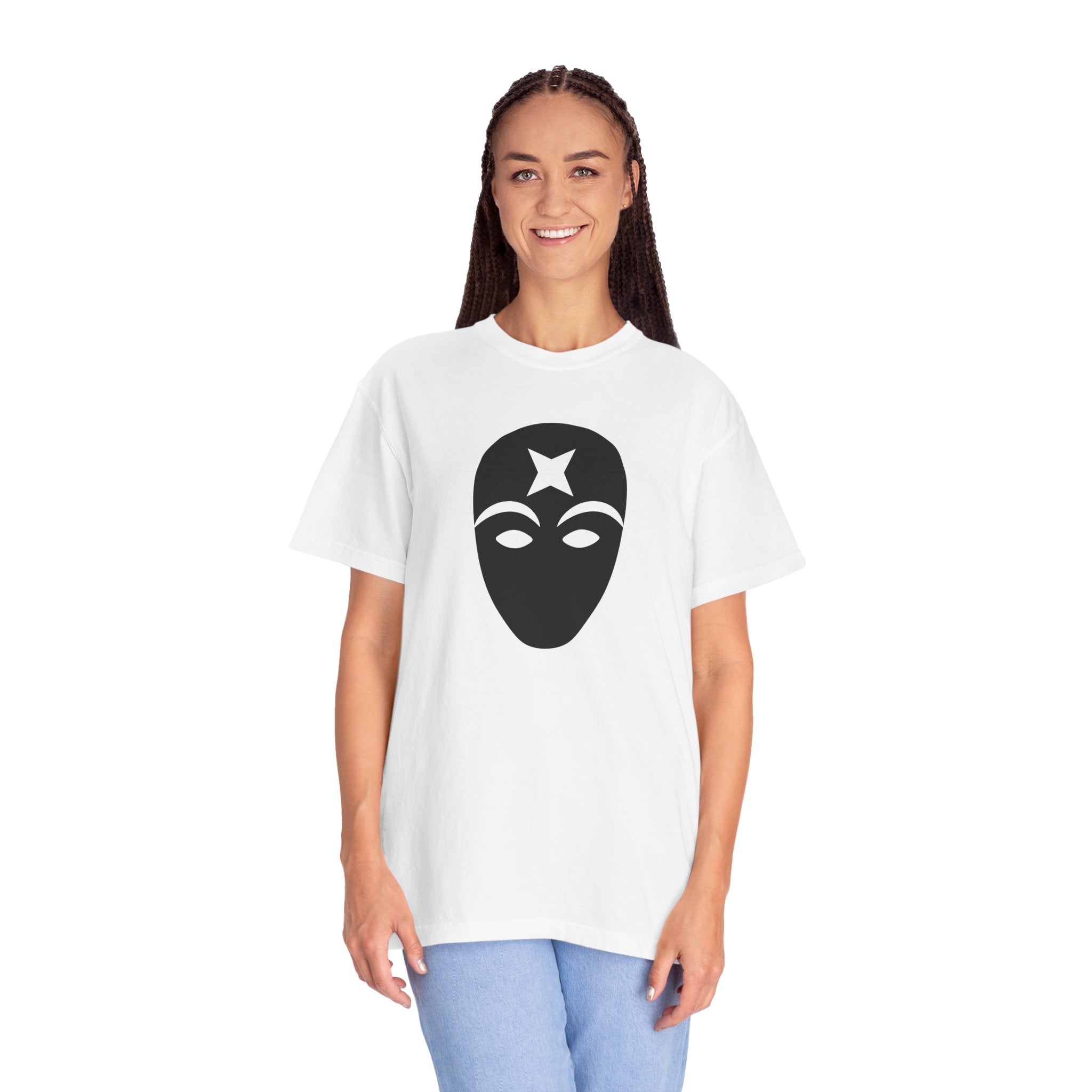 Masked Star Tee  Minimalist Black Mask Graphic T-Shirt