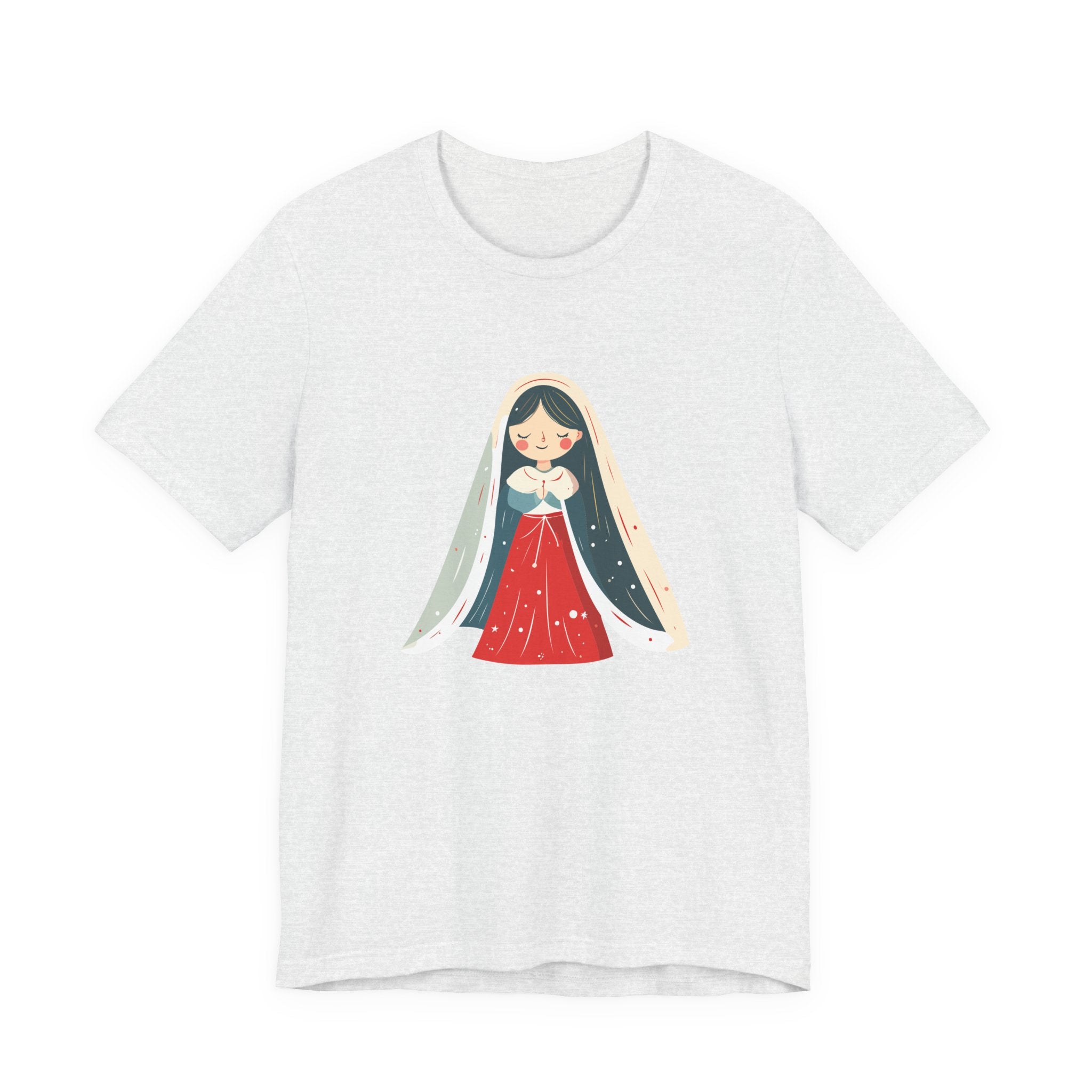 Virgin Mary Illustration Tee — Cute Nativity T-Shirt