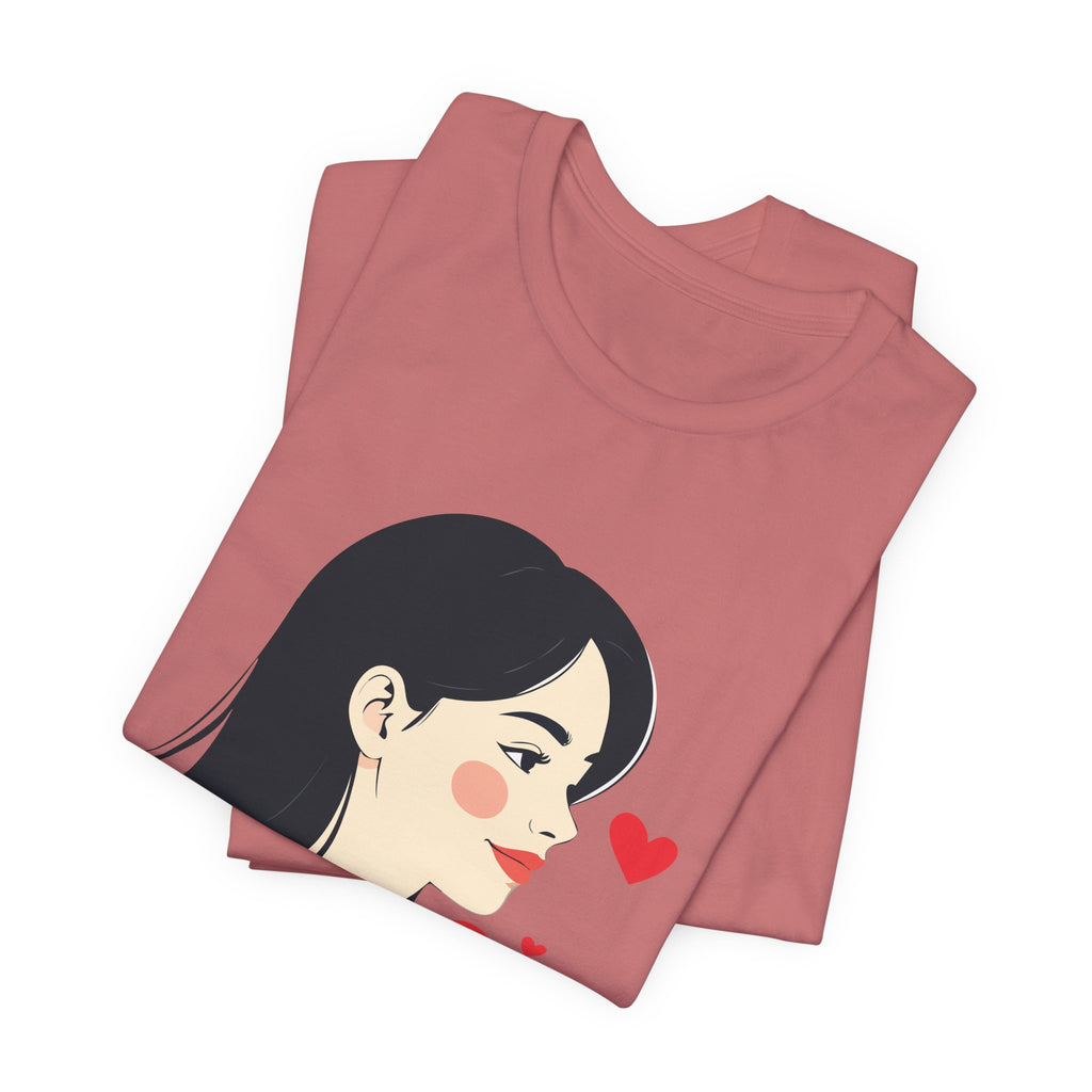Women’s Portrait Tee with Heart Accents – Cute Kawaii Girl Graphic T-Shirt