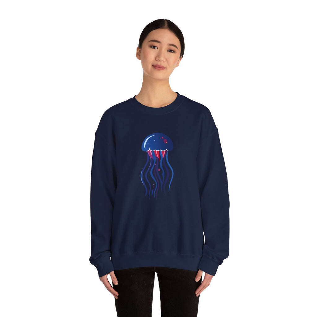 Jellyfish Graphic Crewneck Sweatshirt Cute Blue & Pink Ocean Animal Tee for Beach Lovers