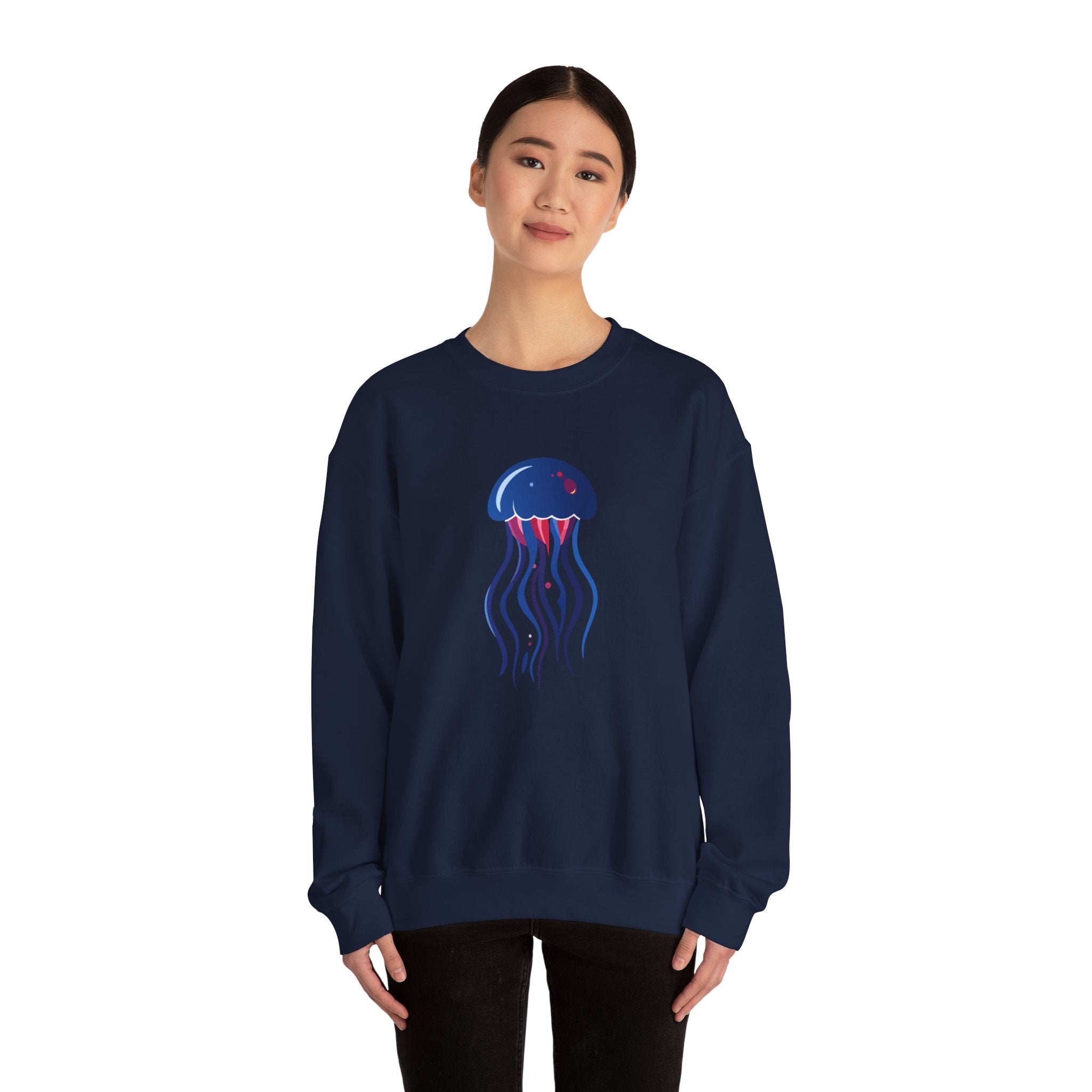 Jellyfish Graphic Crewneck Sweatshirt Cute Blue & Pink Ocean Animal Tee for Beach Lovers