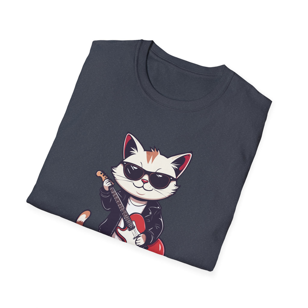 Cat Rocker T-Shirt Cool Sunglasses Cat Playing Guitar Graphic Tee