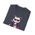 Cat Rocker T-Shirt Cool Sunglasses Cat Playing Guitar Graphic Tee