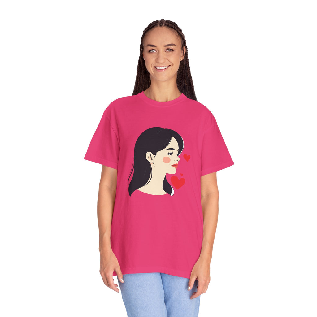 T-Shirt — Minimal Cute Girl Profile with Hearts Graphic
