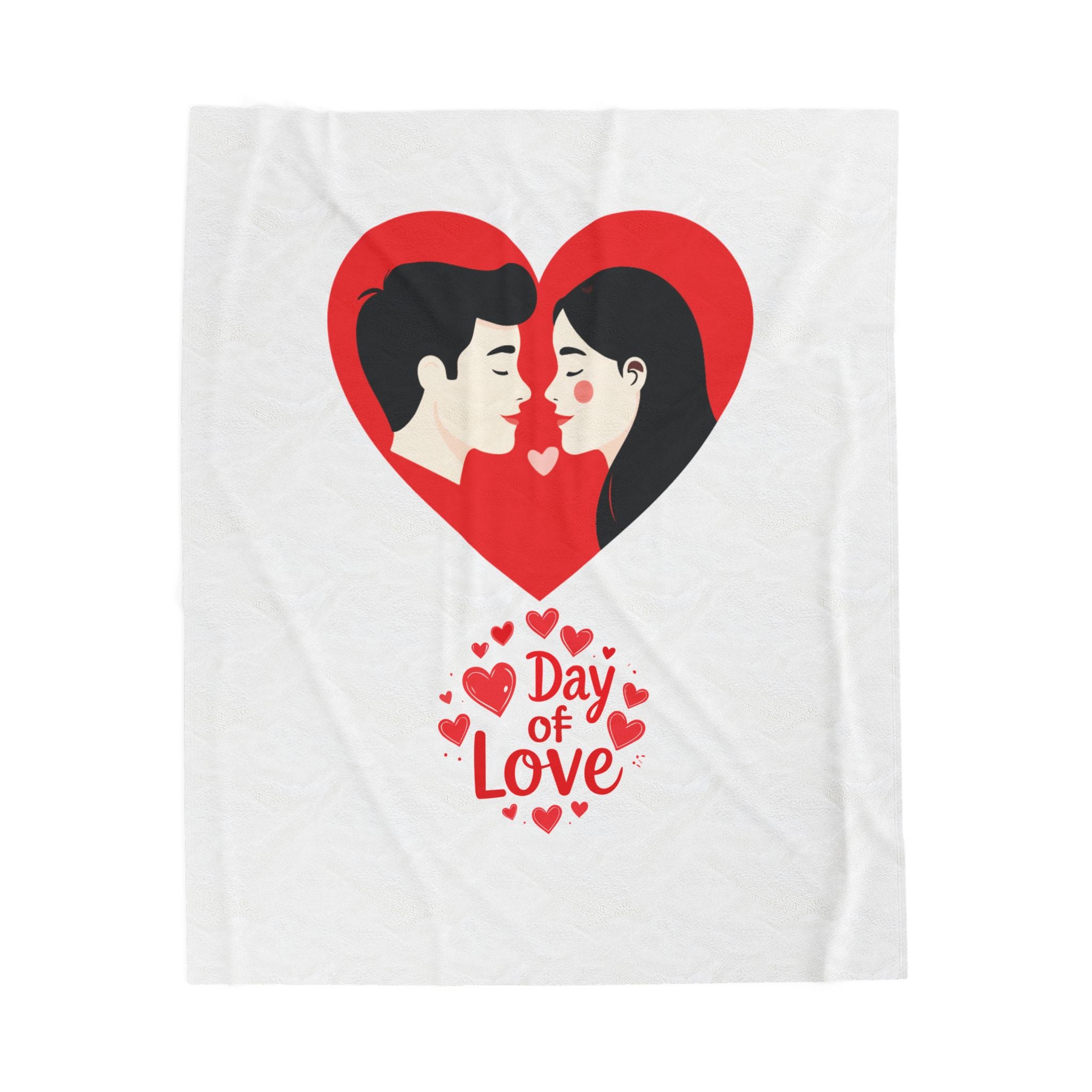 Valentine's Day Plush Blanket — 'Day of Love' Couple Heart Design