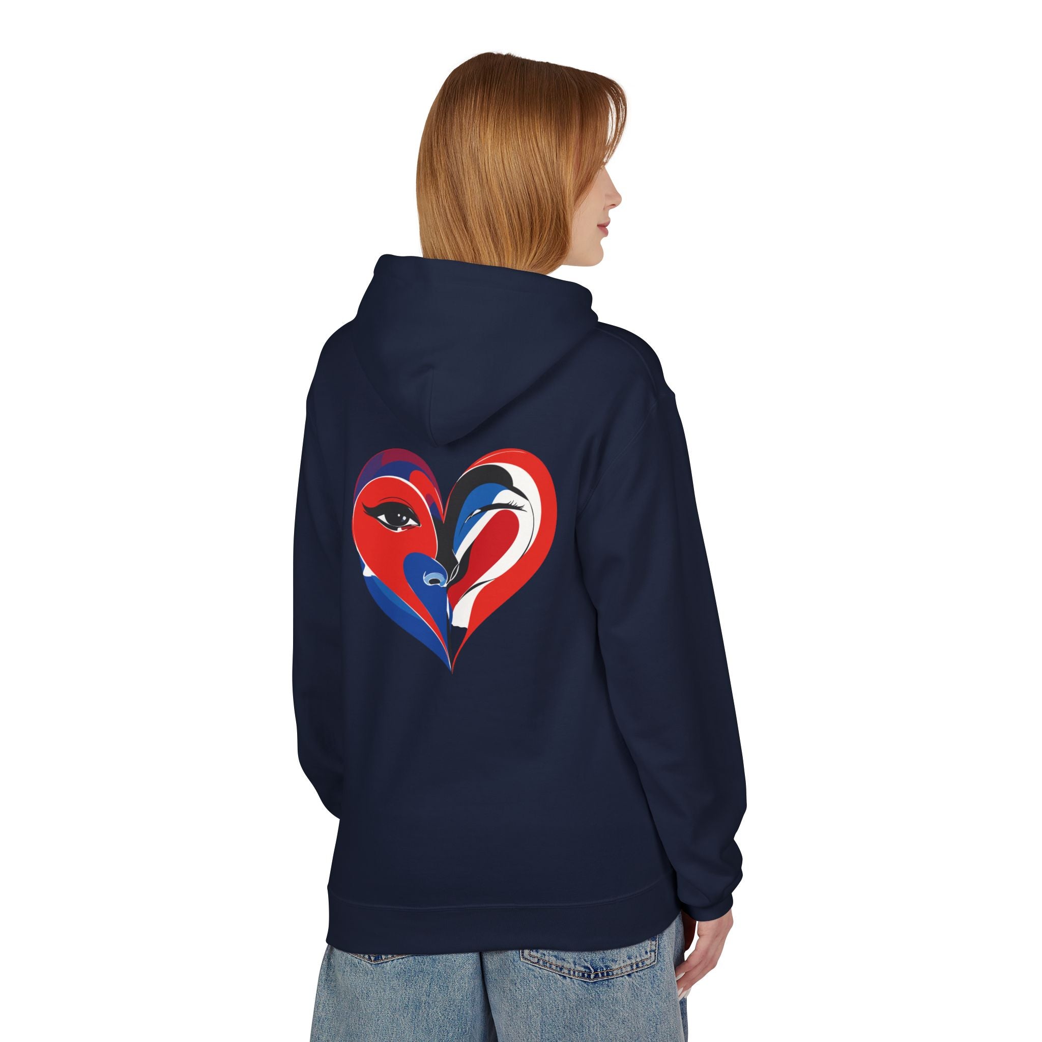 Patriotic Heart Face Hoodie Red White Blue Love Graphic