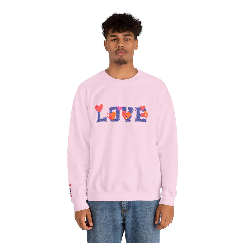 LOVE Floral Crewneck Sweatshirt Heart Pattern Cozy Pullover