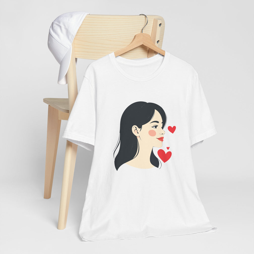 Women’s Portrait Tee with Heart Accents – Cute Kawaii Girl Graphic T-Shirt