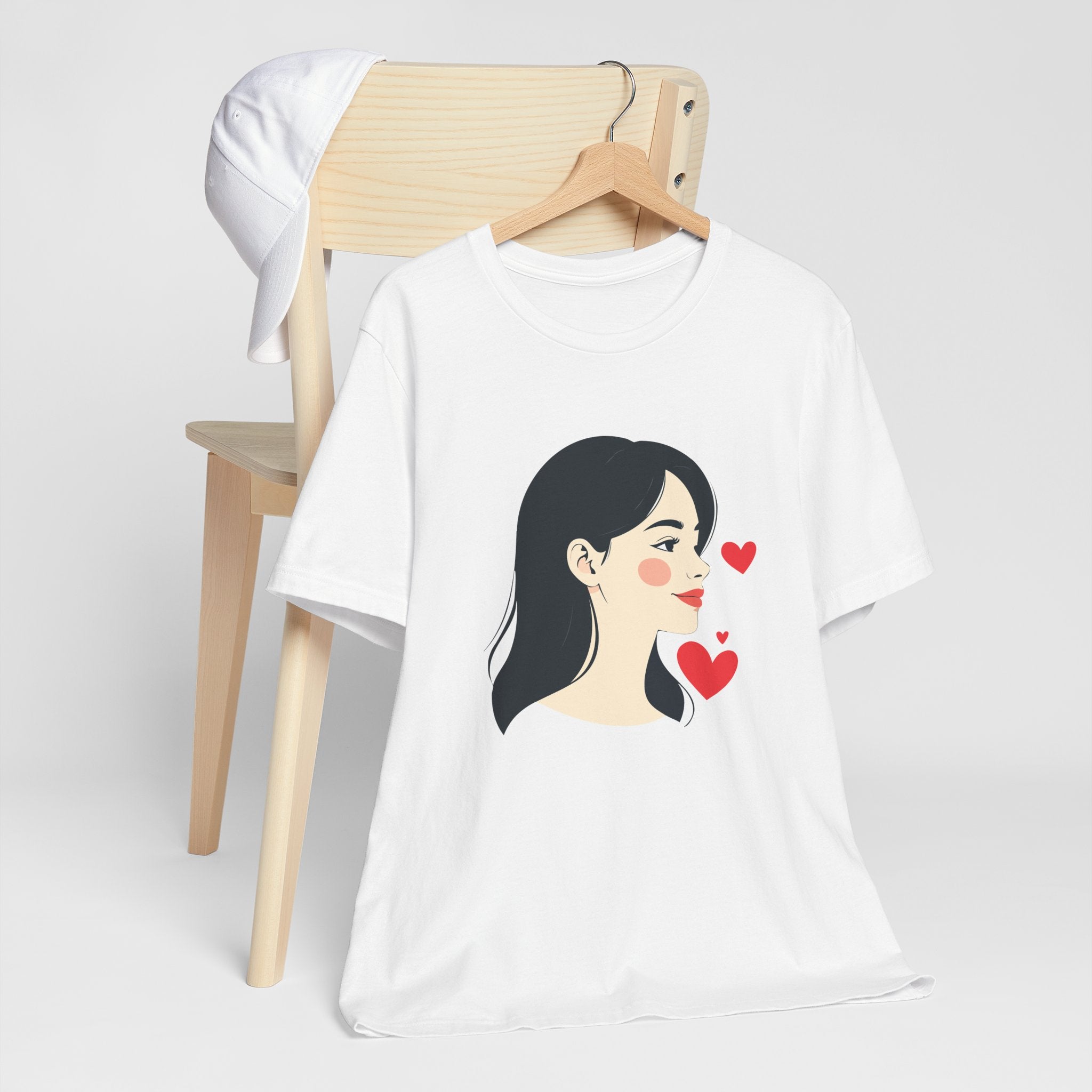 Women’s Portrait Tee with Heart Accents – Cute Kawaii Girl Graphic T-Shirt