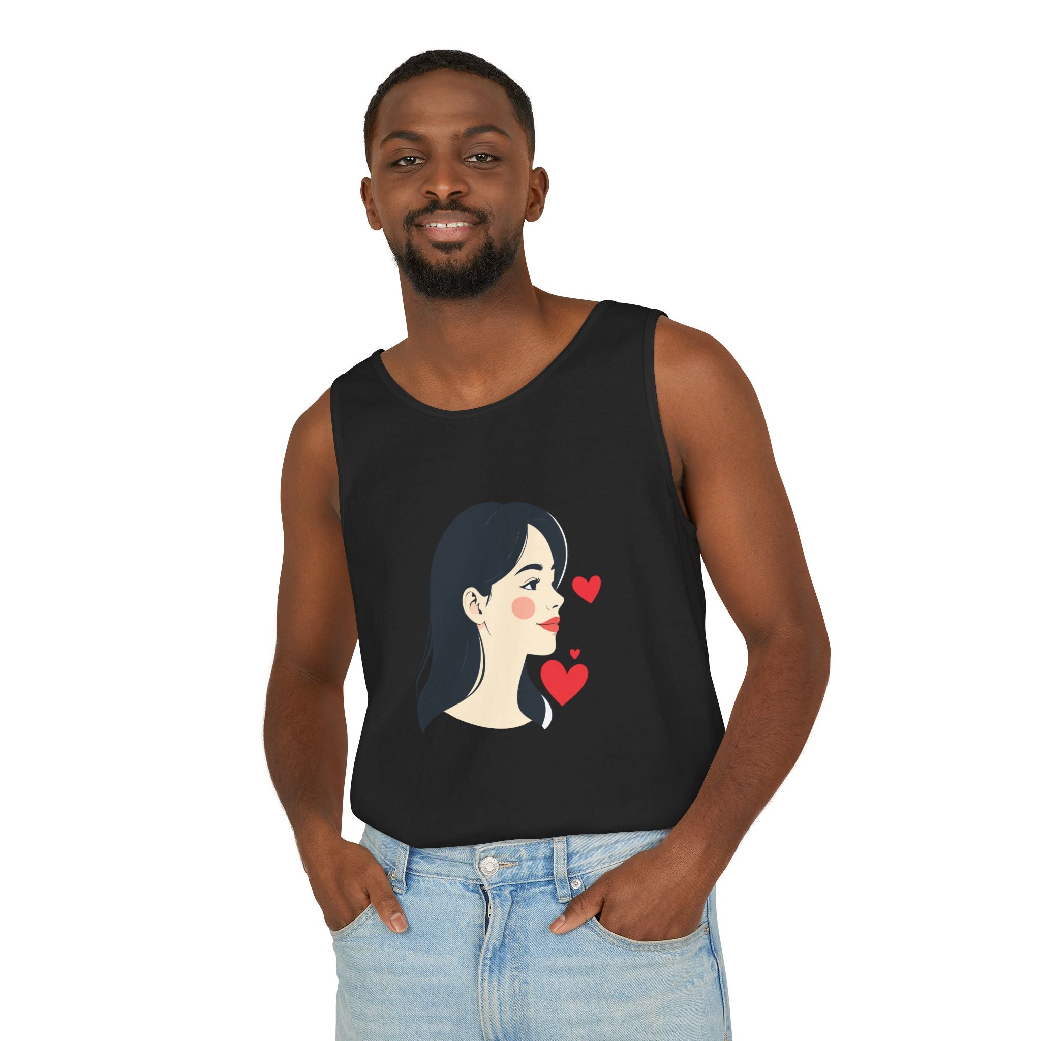 Kawaii Girl Portrait Tank Top Cute Heart Illustration Graphic Tank