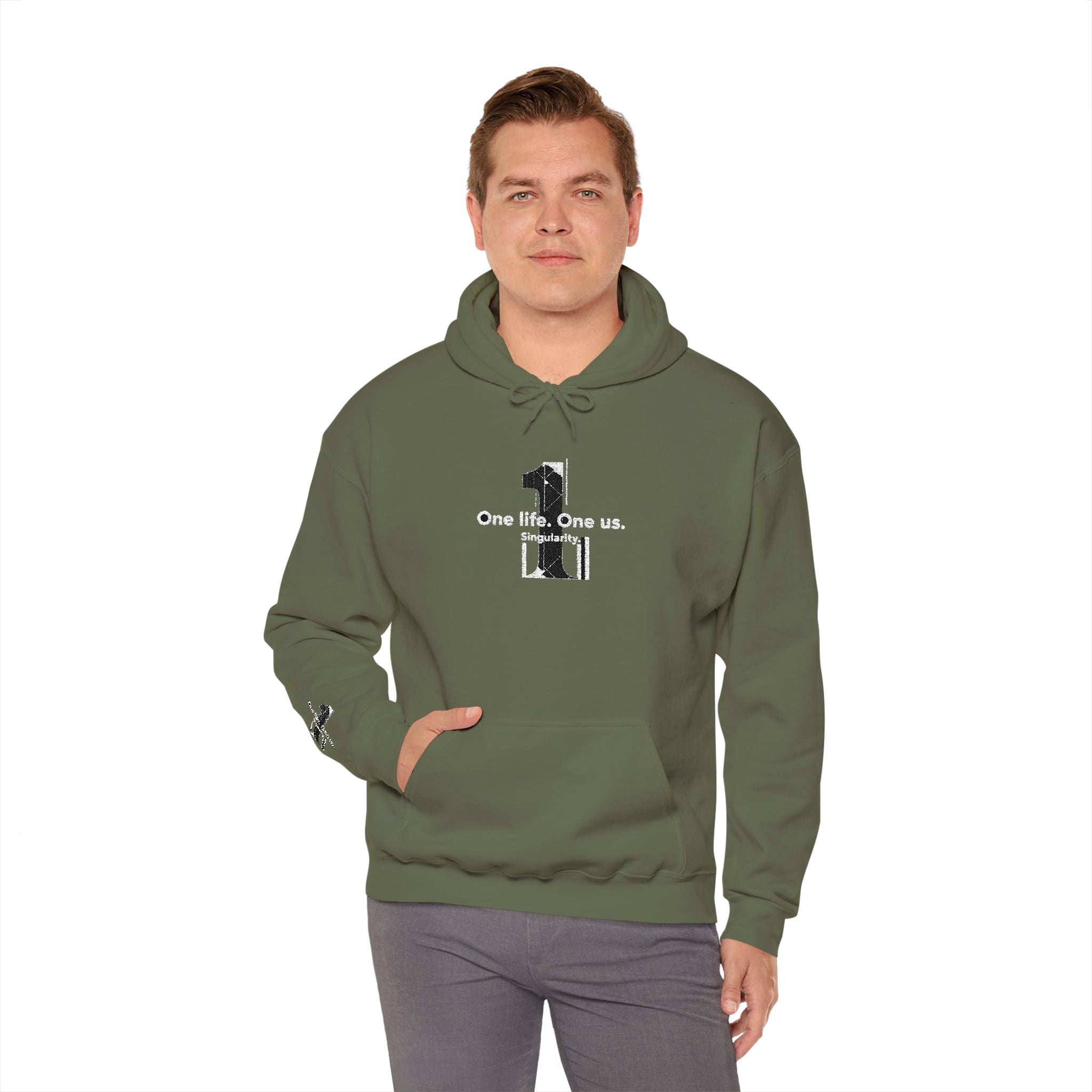 Hoodie Distressed 'One life, One us.' Minimal Graphic Pullover