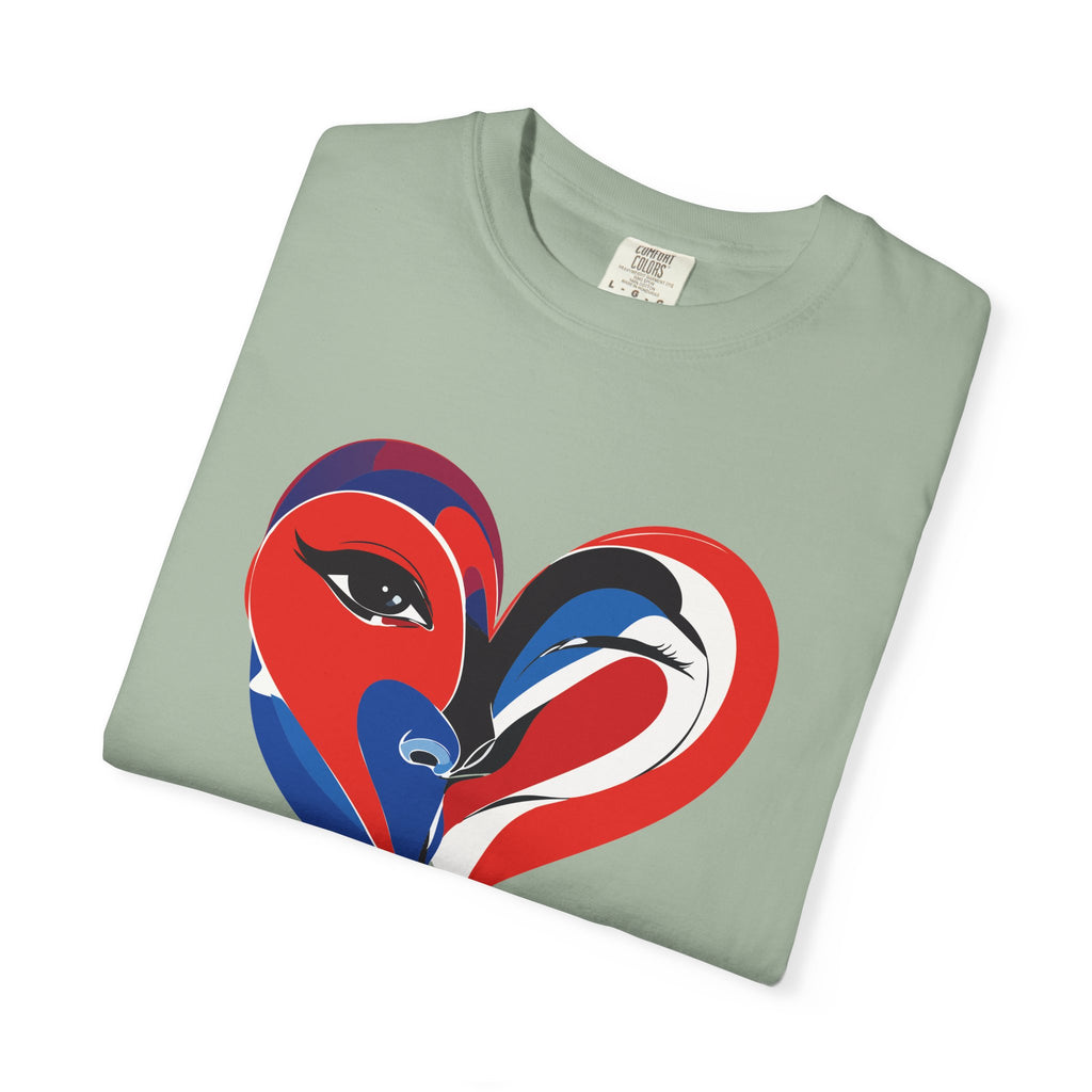 Heart Art Graphic Tee Red & Blue Woman Face Heart Design