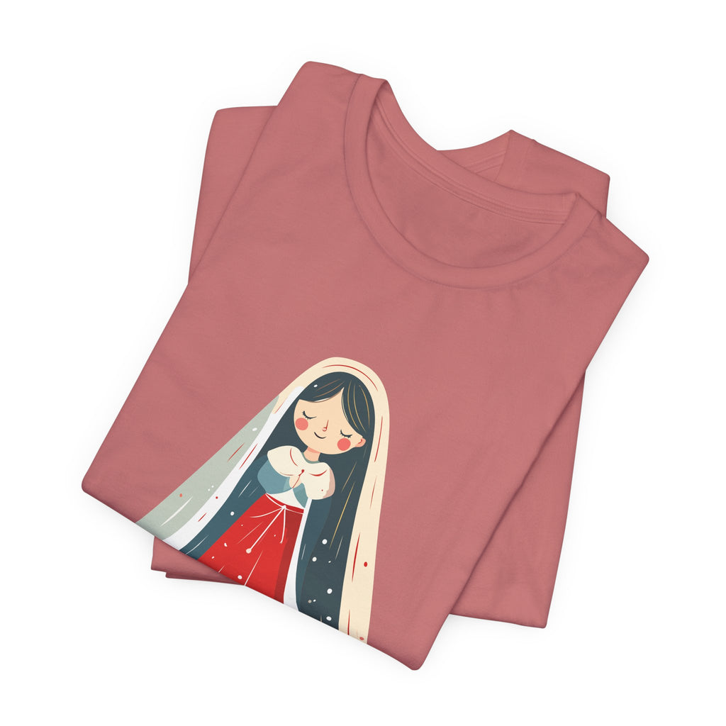 Virgin Mary Illustration Tee — Cute Nativity T-Shirt