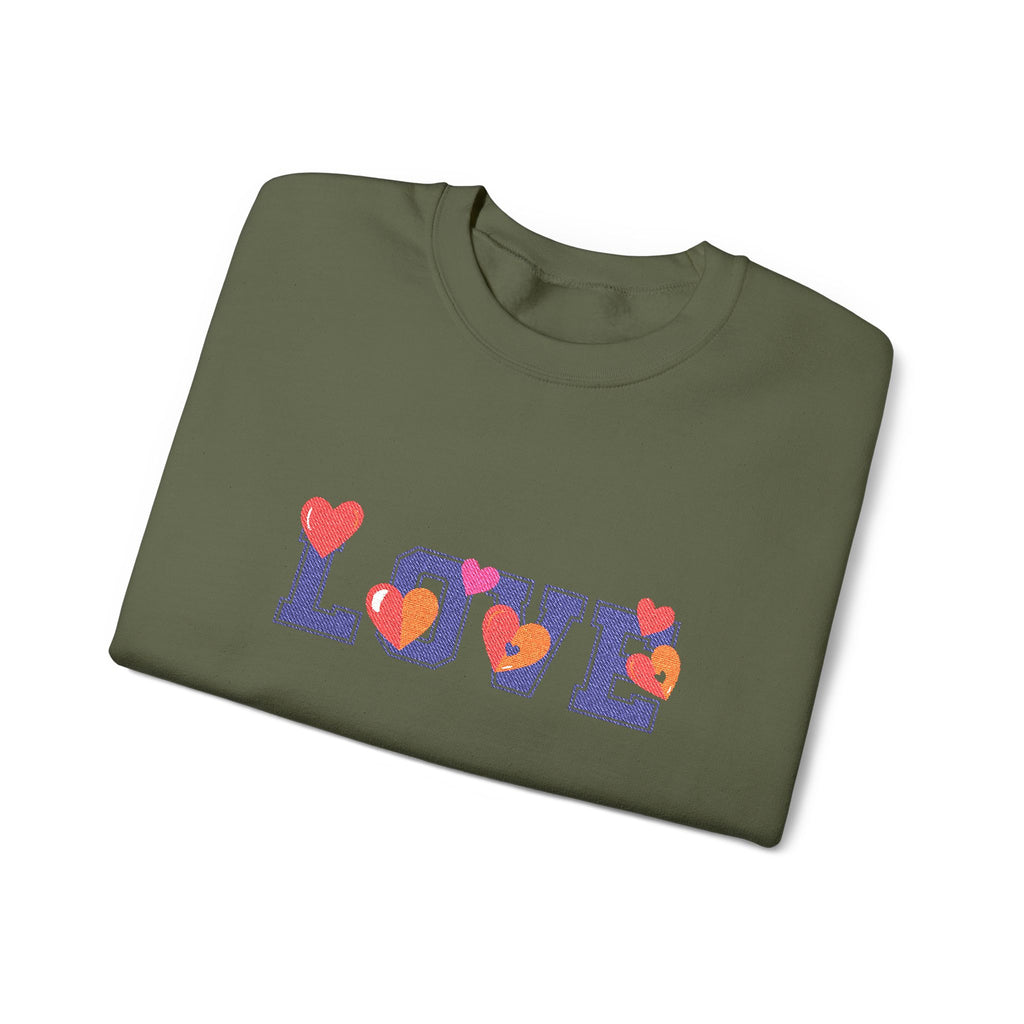 LOVE Floral Crewneck Sweatshirt Heart Pattern Cozy Pullover