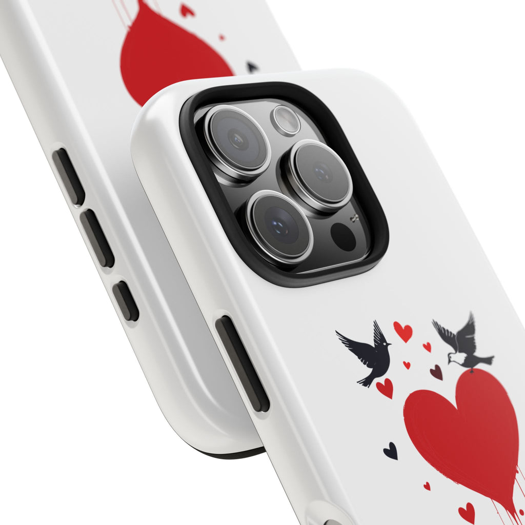 Tough Phone Case Red Dripping Heart with Doves Valentine's Protection