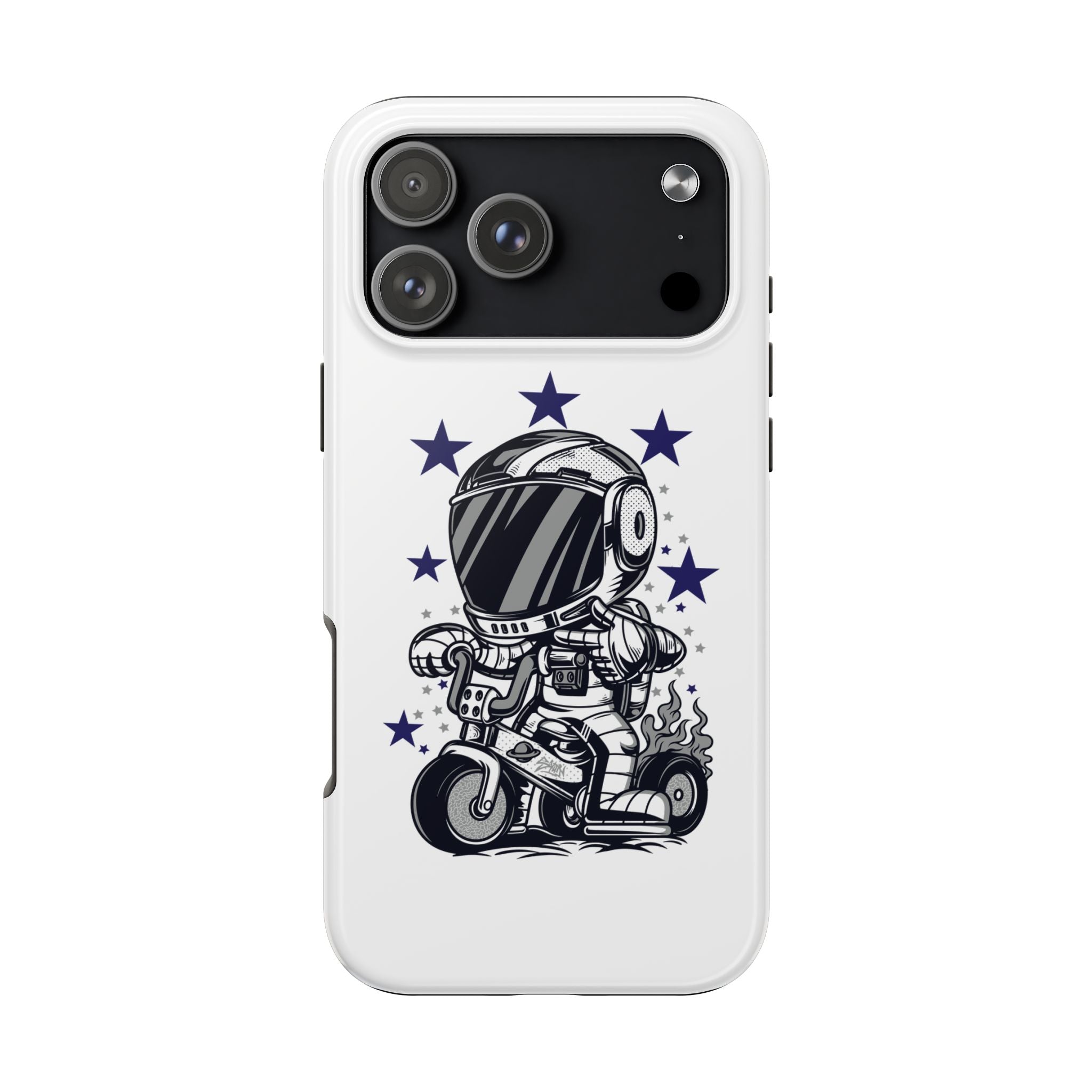 Astronaut Biker Tough Phone Case Retro Space Helmet Rider with Stars
