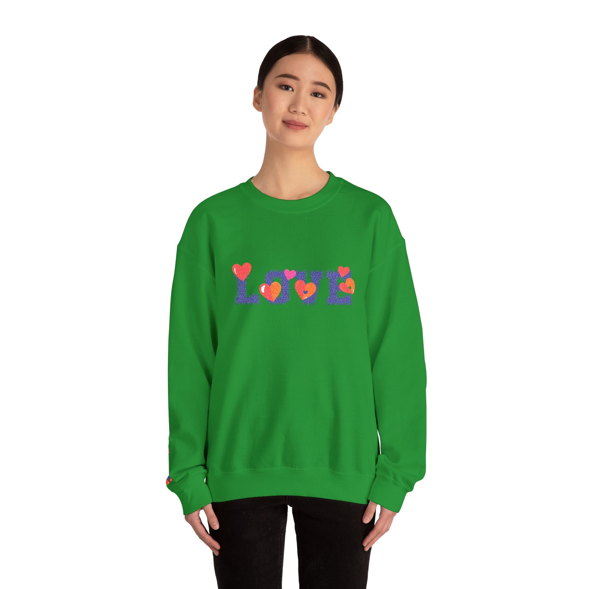 LOVE Floral Crewneck Sweatshirt Heart Pattern Cozy Pullover