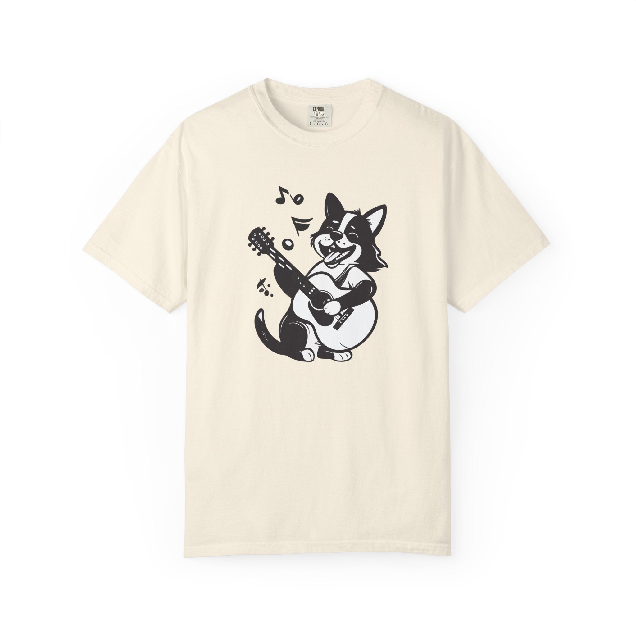 Corgi Playing Guitar T-Shirt  Cute Musical Dog Tee Rockstar Design