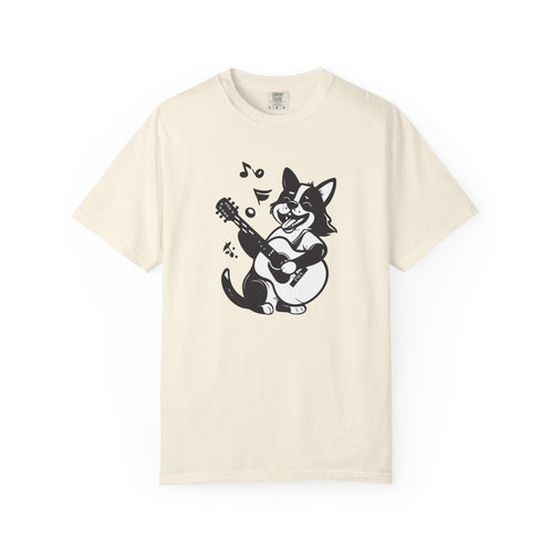 Corgi Playing Guitar T-Shirt  Cute Musical Dog Tee Rockstar Design