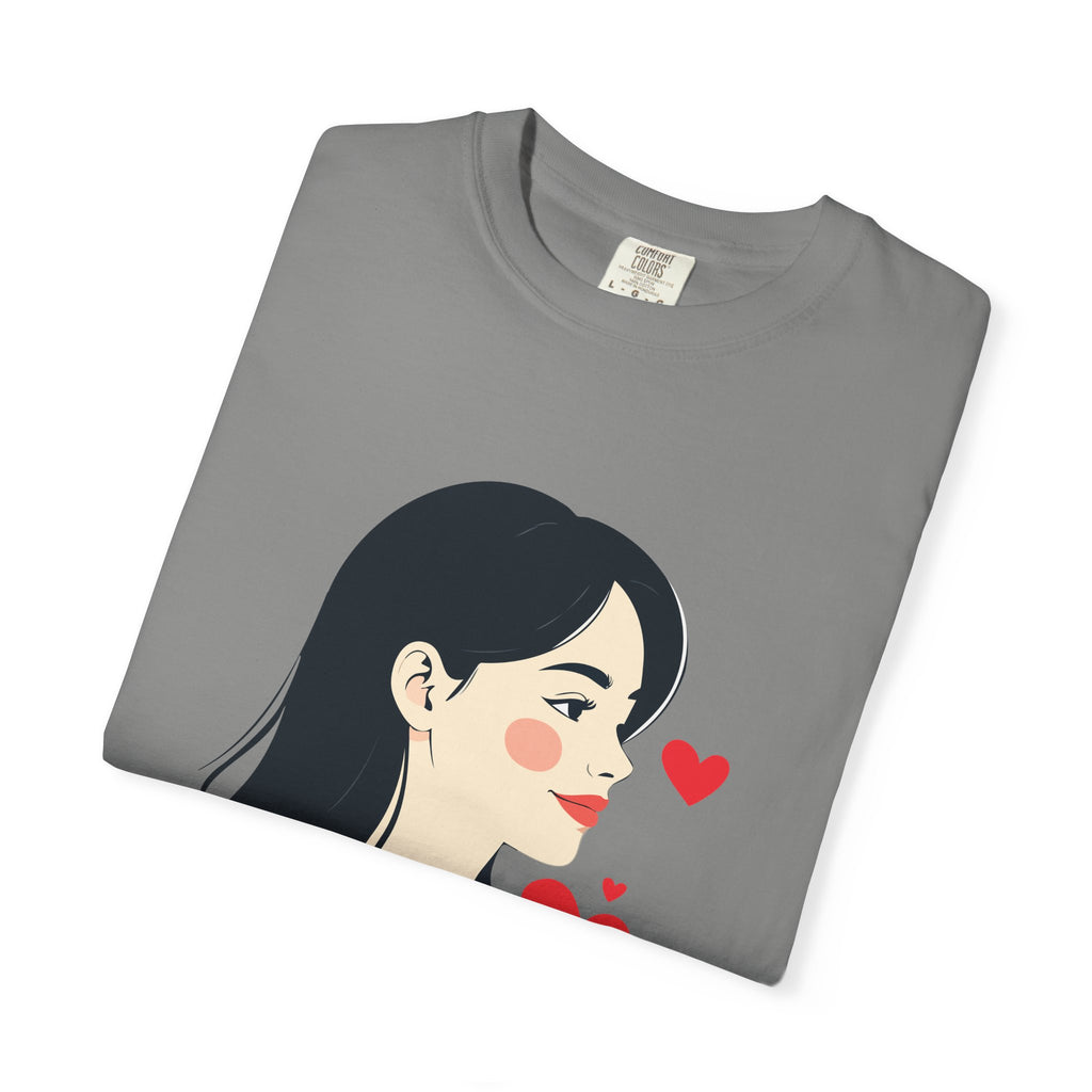 T-Shirt — Minimal Cute Girl Profile with Hearts Graphic