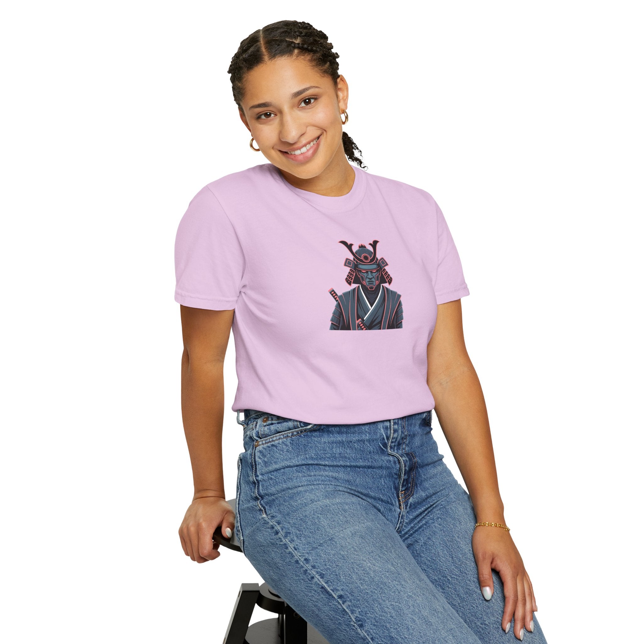 Samurai Warrior Graphic T-Shirt Retro Neon Japanese Armor Tee