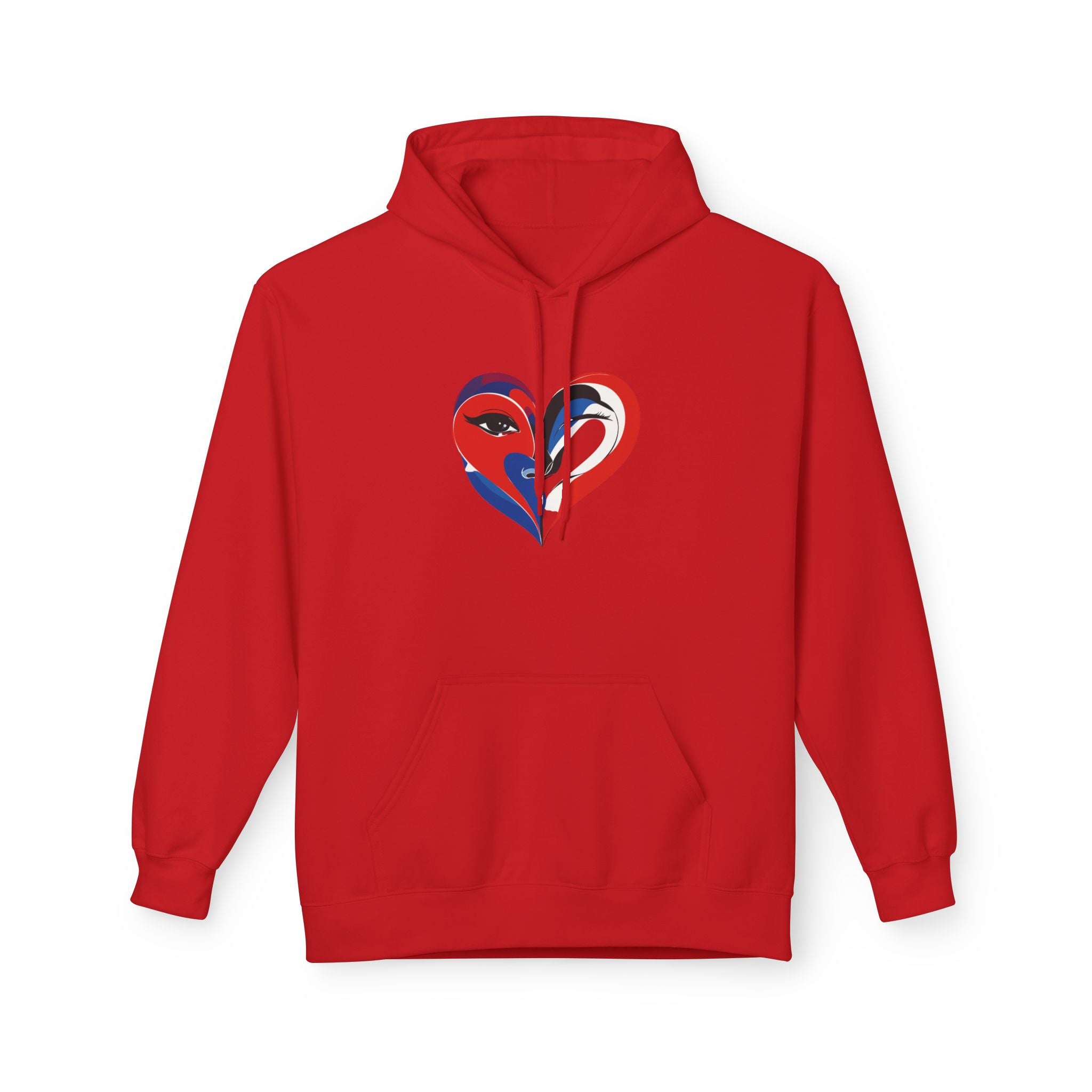 Patriotic Heart Face Hoodie Red White Blue Love Graphic