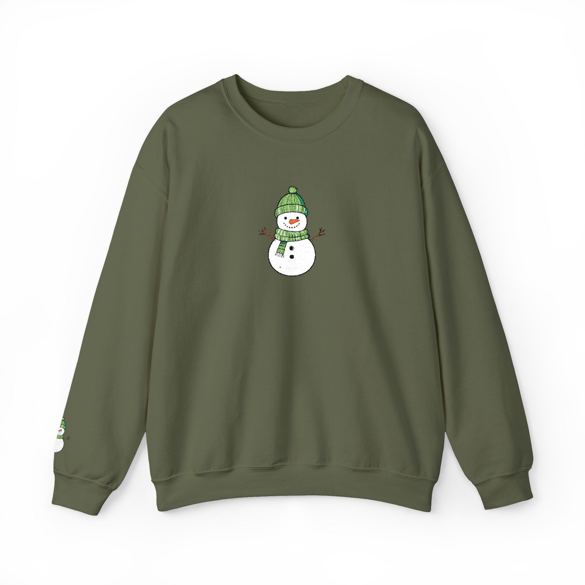 Christmas Snowman Crewneck Sweatshirt Cute Green Hat Holiday Sweater