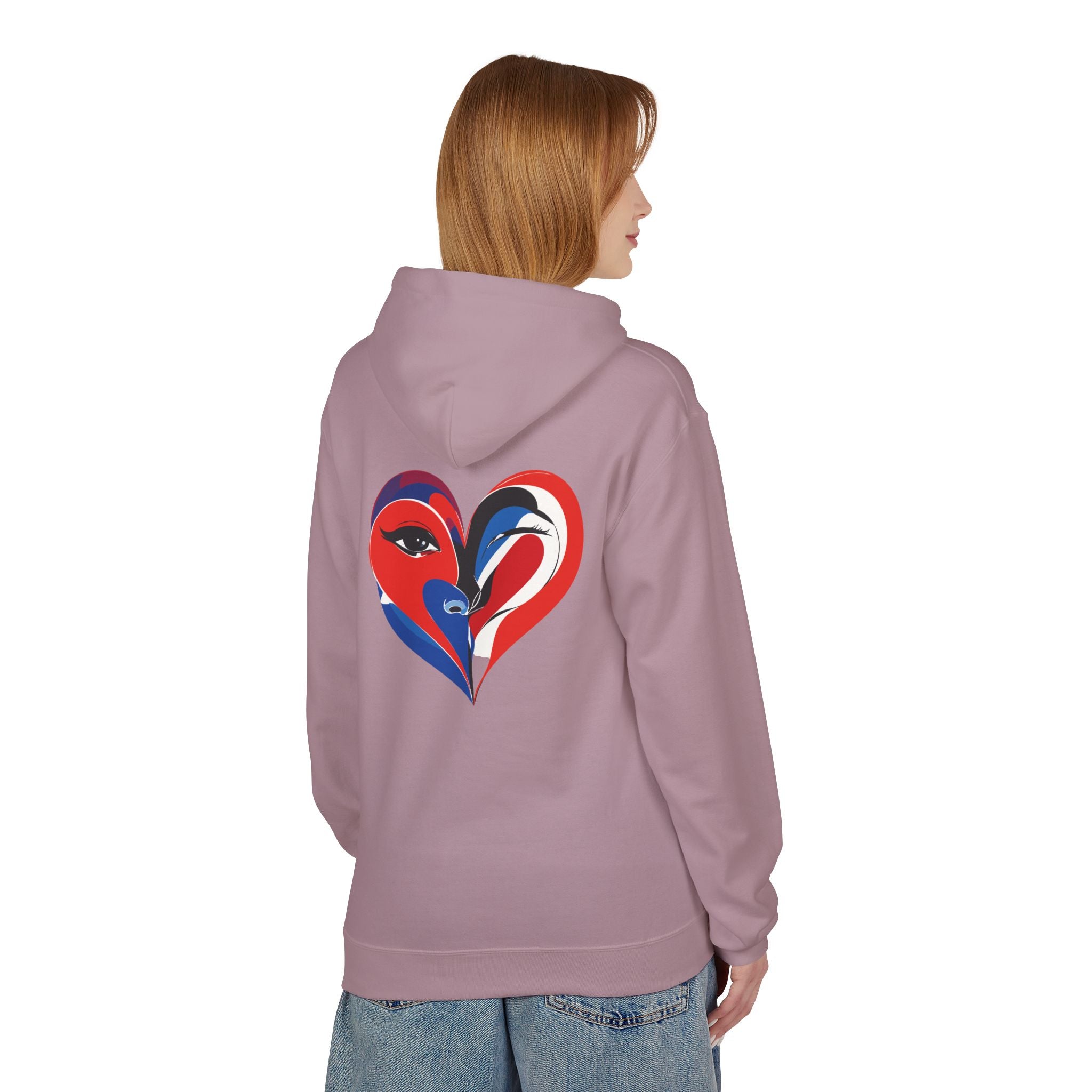 Patriotic Heart Face Hoodie Red White Blue Love Graphic