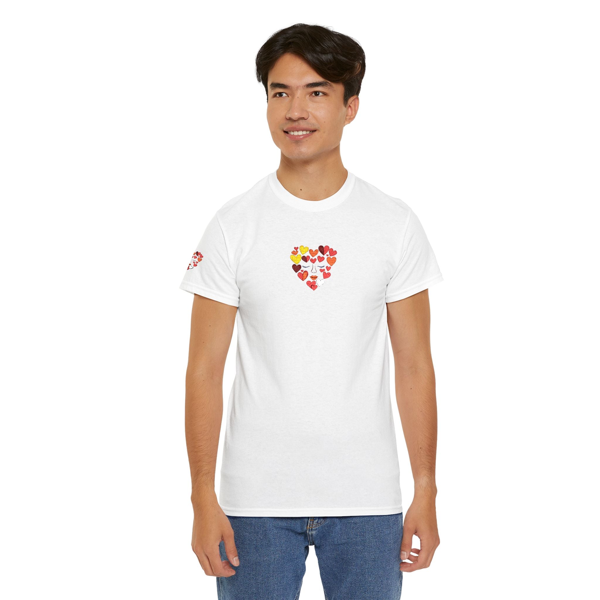 Embroidered Floral Heart T-Shirt Small Colorful Heart Bouquet Tee for Valentine’s & Everyday