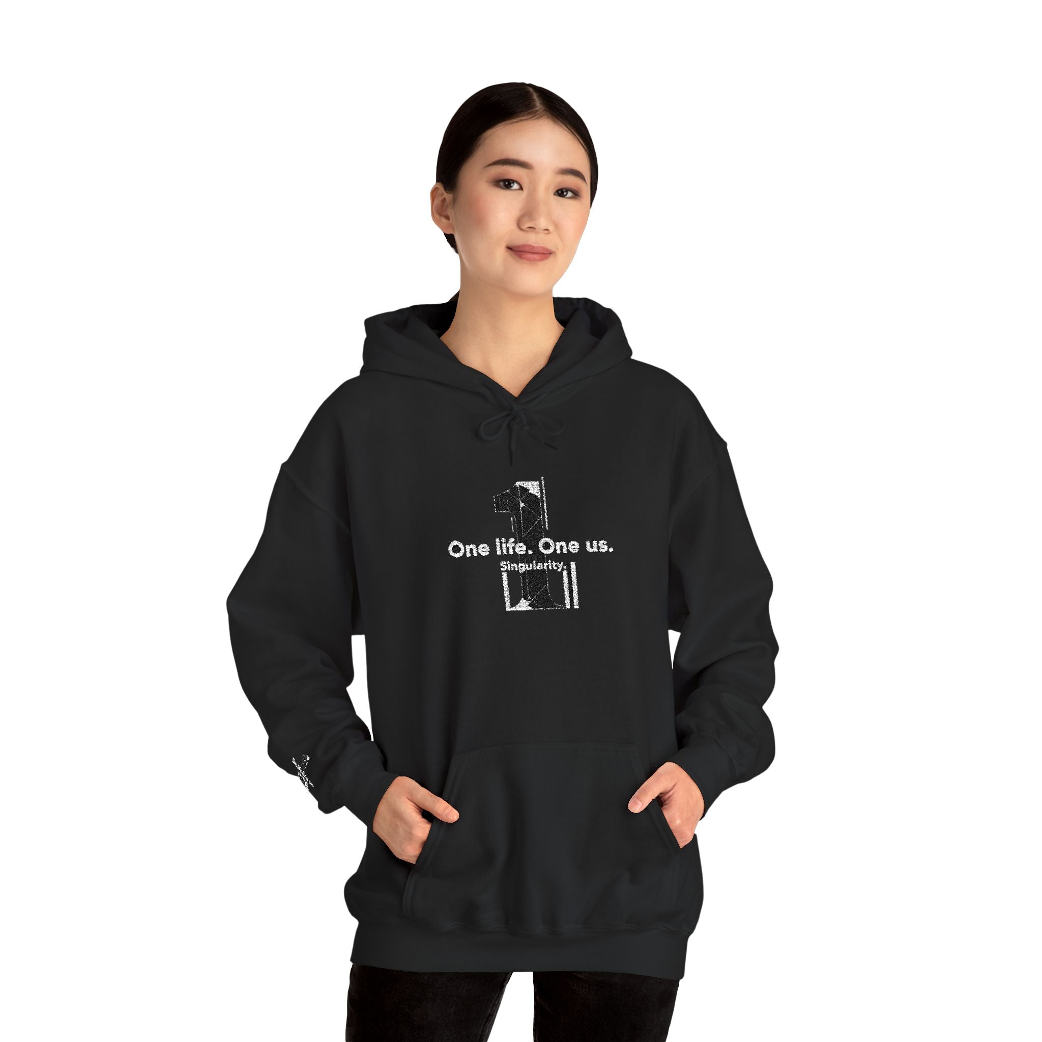 Hoodie Distressed 'One life, One us.' Minimal Graphic Pullover