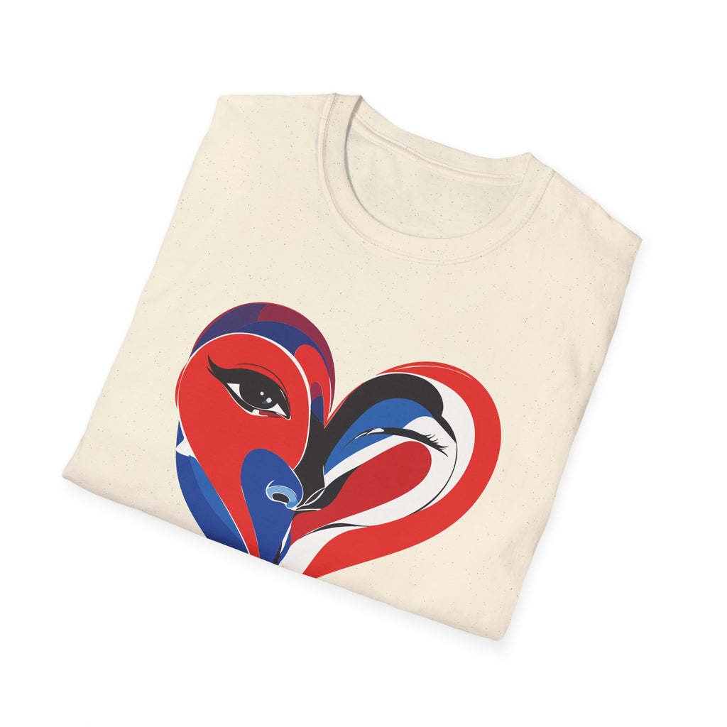 Heart Face Graphic T‑Shirt Red & Blue Abstract Love Design