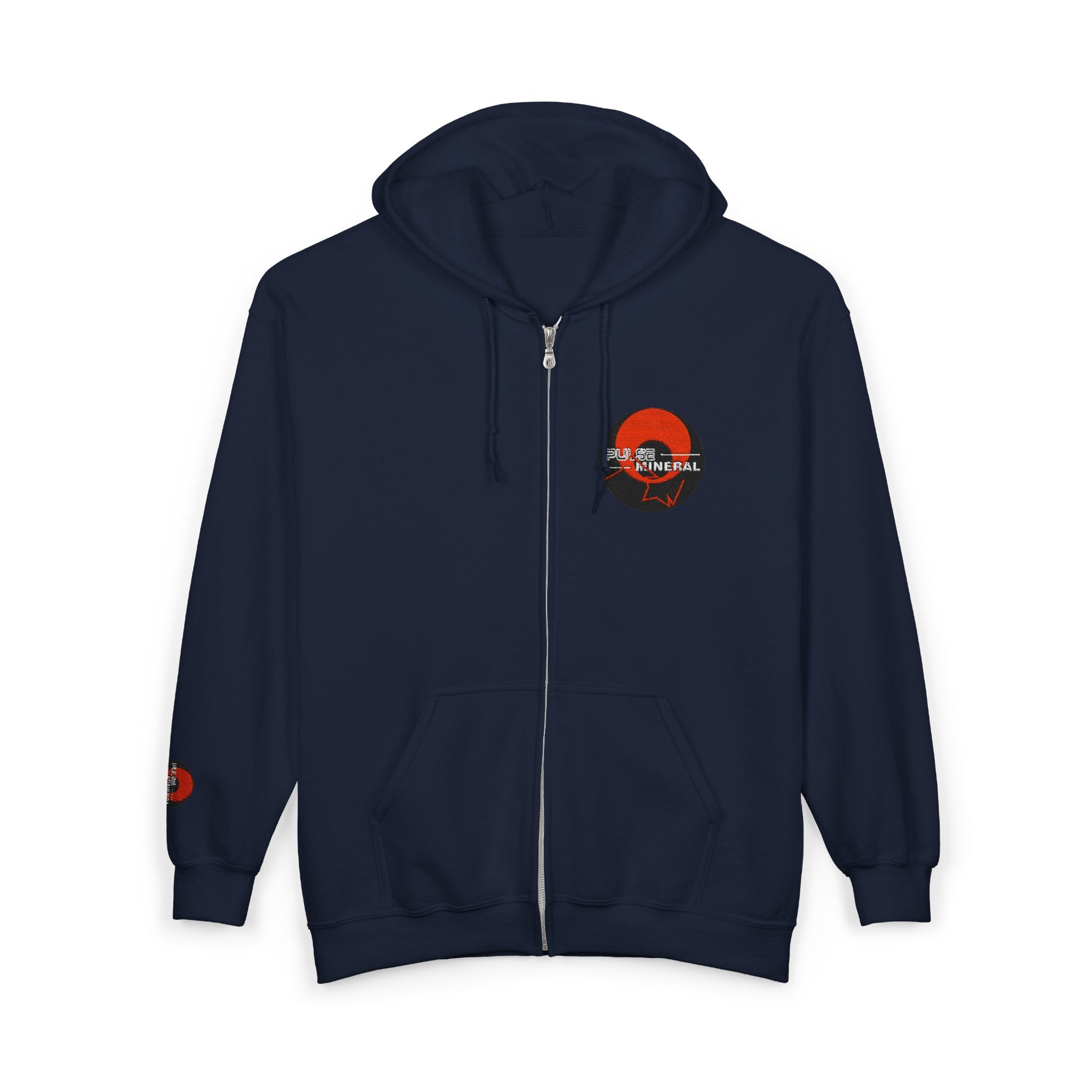 Full-Zip Hoodie - 'Red Sun Mineral' Distressed Logo Zip-Up