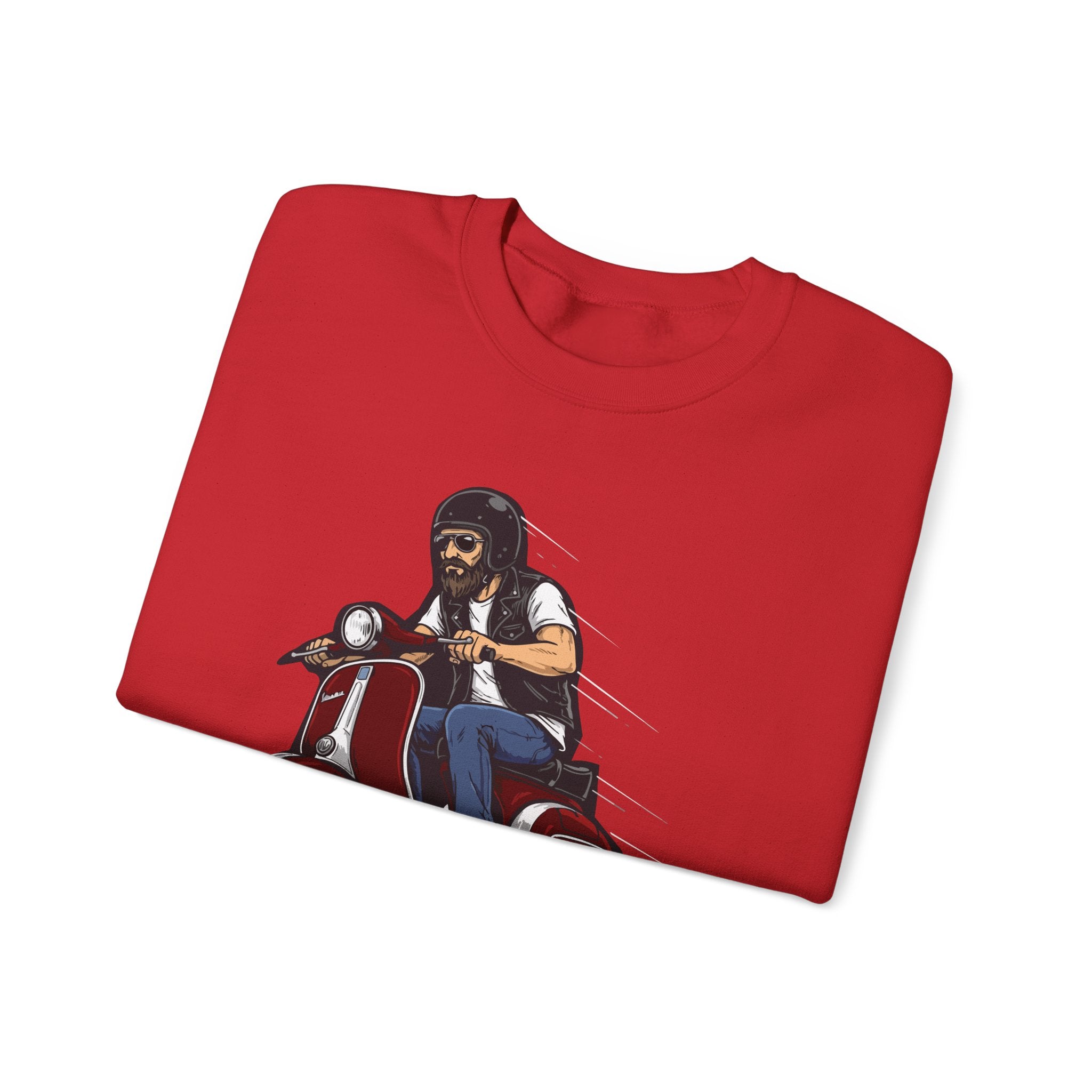 Biker on Red Vespa Sweatshirt Retro Scooter Rider Crewneck