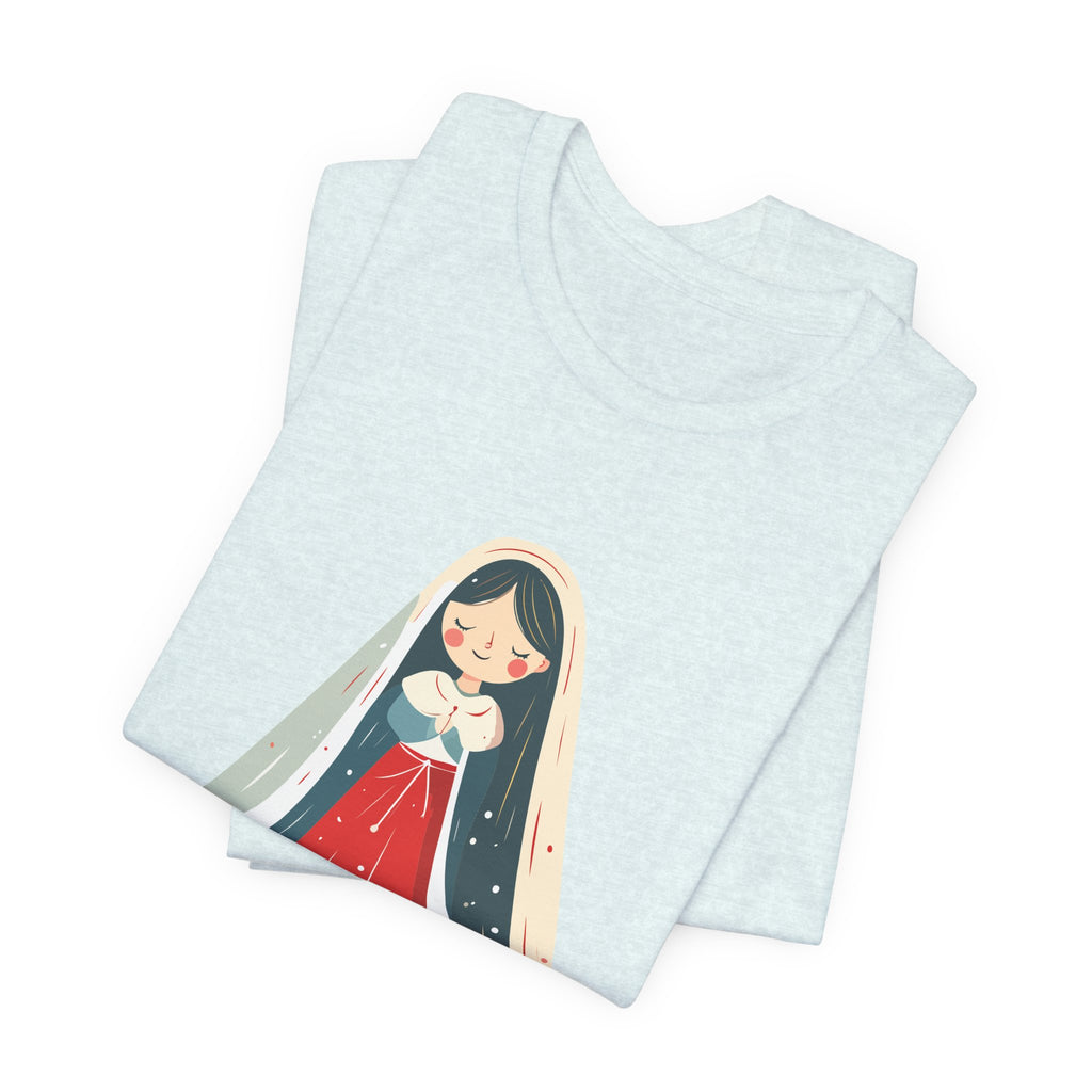 Virgin Mary Illustration Tee — Cute Nativity T-Shirt