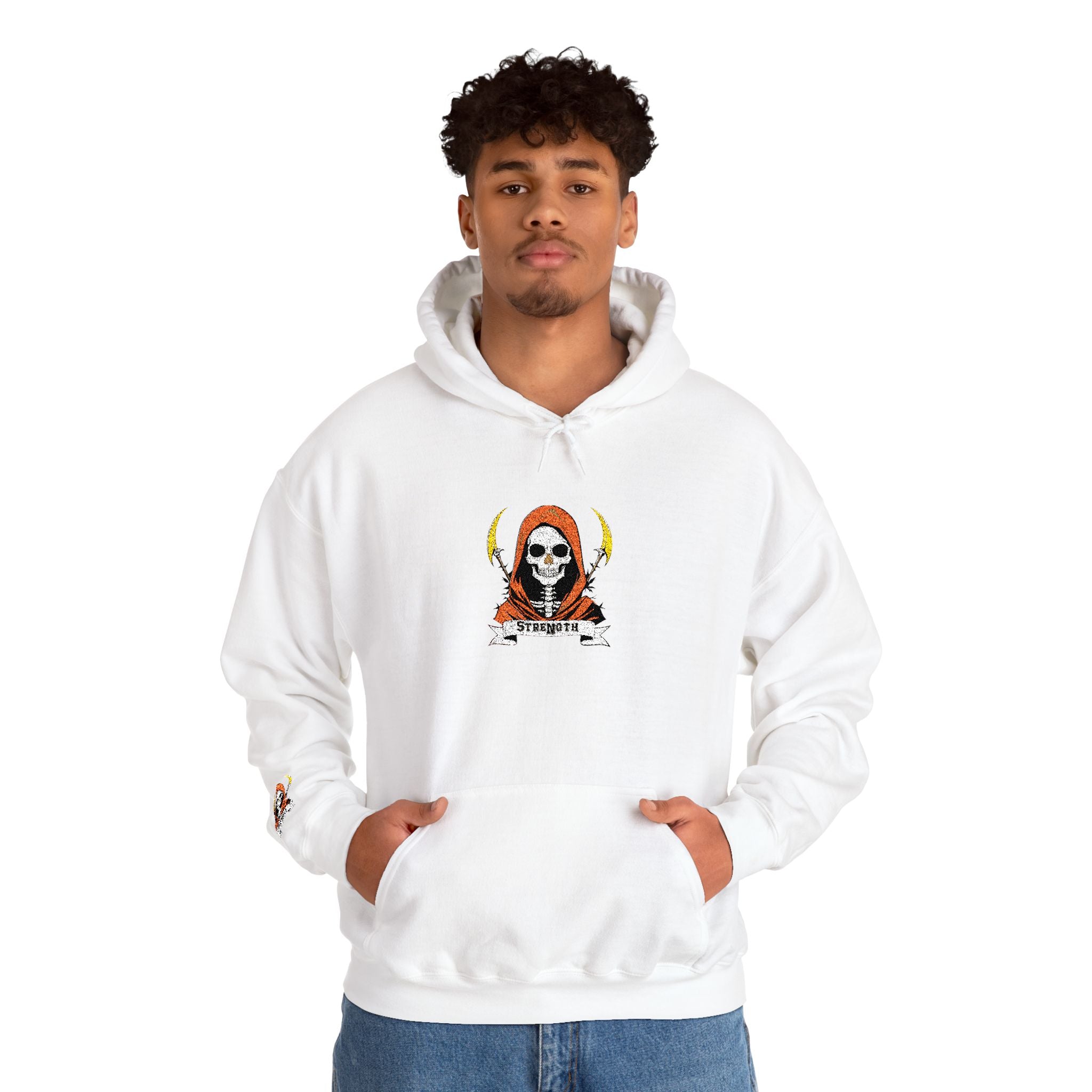 Embroidered Skull Reaper Hoodie Gothic Grim Reaper Graphic Sweatshirt