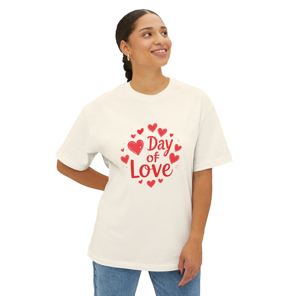 Day of Love Oversized Tee — Valentine’s Heart Graphic T‑Shirt