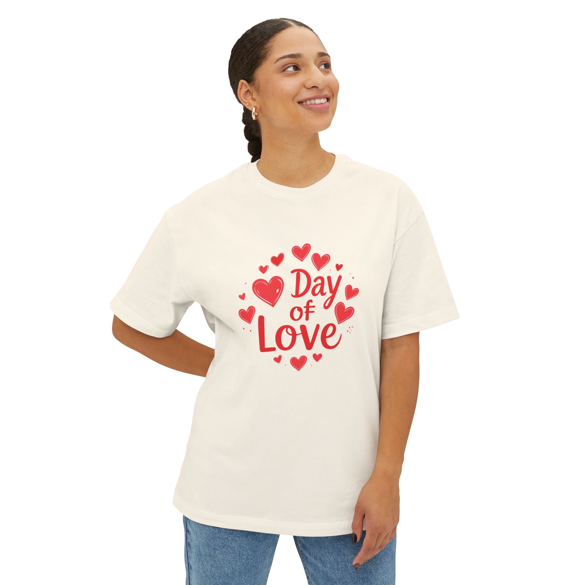Day of Love Oversized Tee — Valentine’s Heart Graphic T‑Shirt