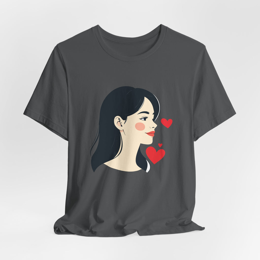 Women’s Portrait Tee with Heart Accents – Cute Kawaii Girl Graphic T-Shirt